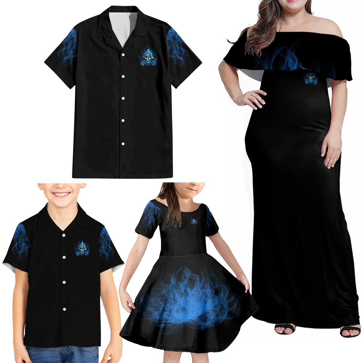 My Demons Out To Play Skull Family Matching Off Shoulder Maxi Dress and Hawaiian Shirt - Wonder Print Shop