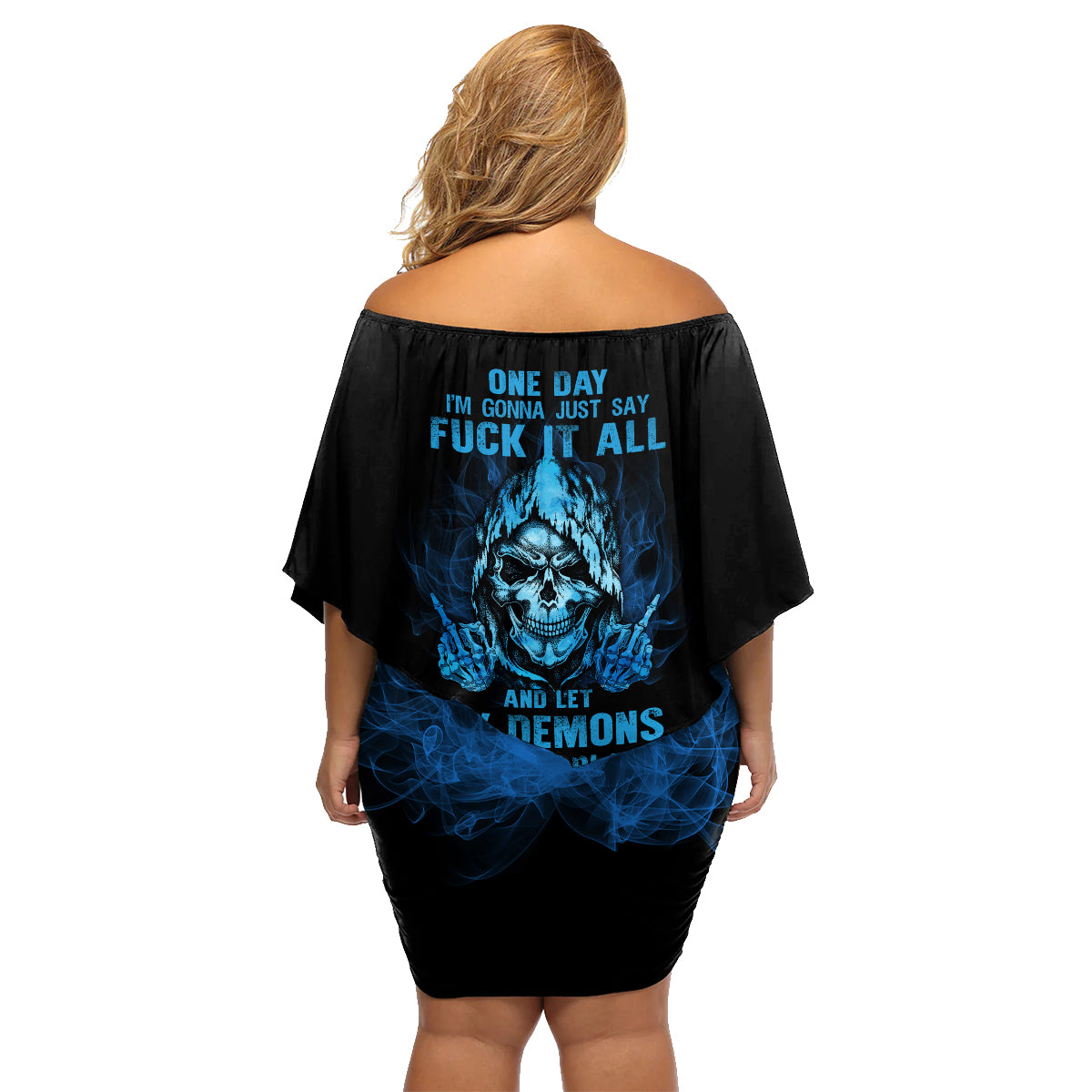 My Demons Out To Play Skull Family Matching Off Shoulder Short Dress and Hawaiian Shirt - Wonder Print Shop