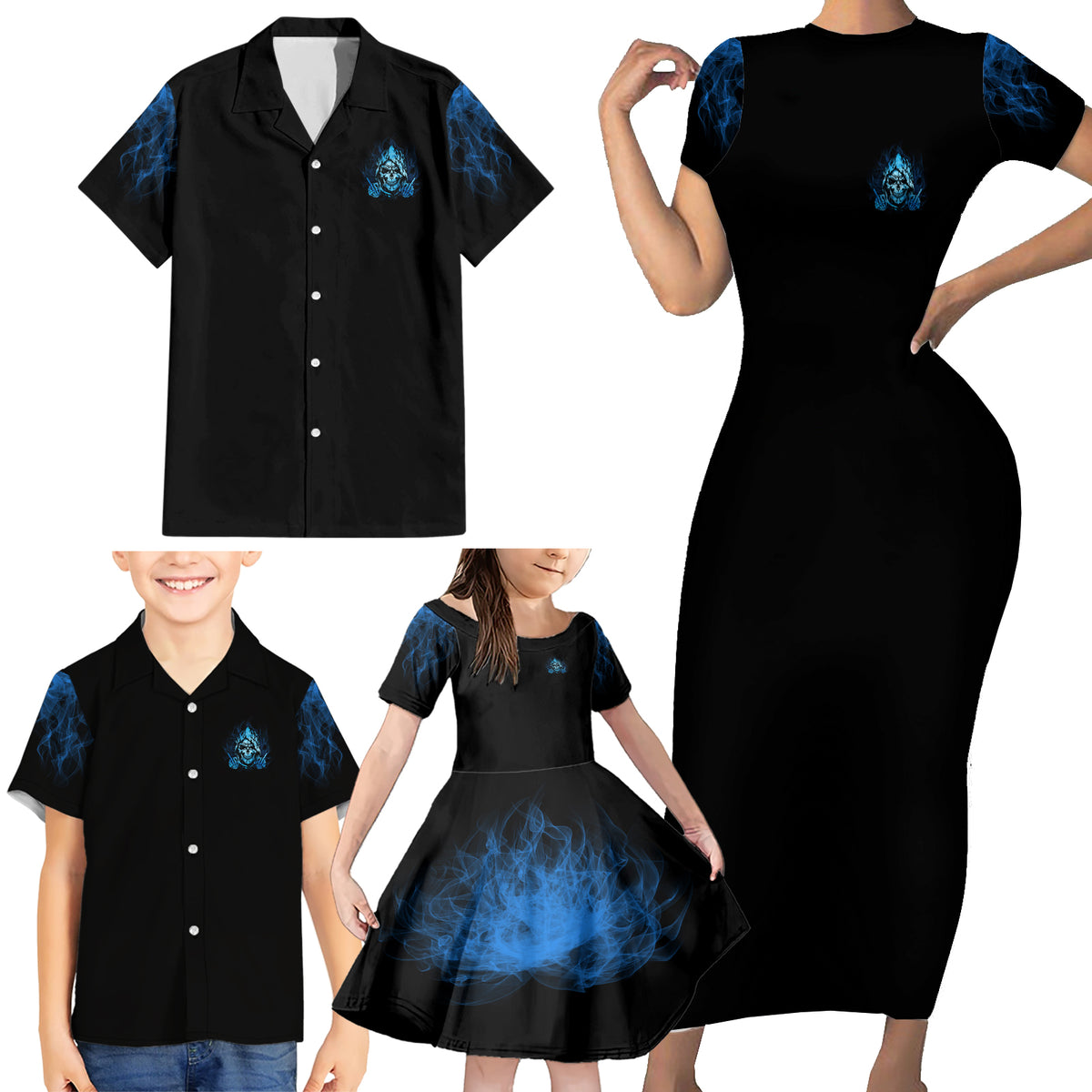 My Demons Out To Play Skull Family Matching Short Sleeve Bodycon Dress and Hawaiian Shirt - Wonder Print Shop