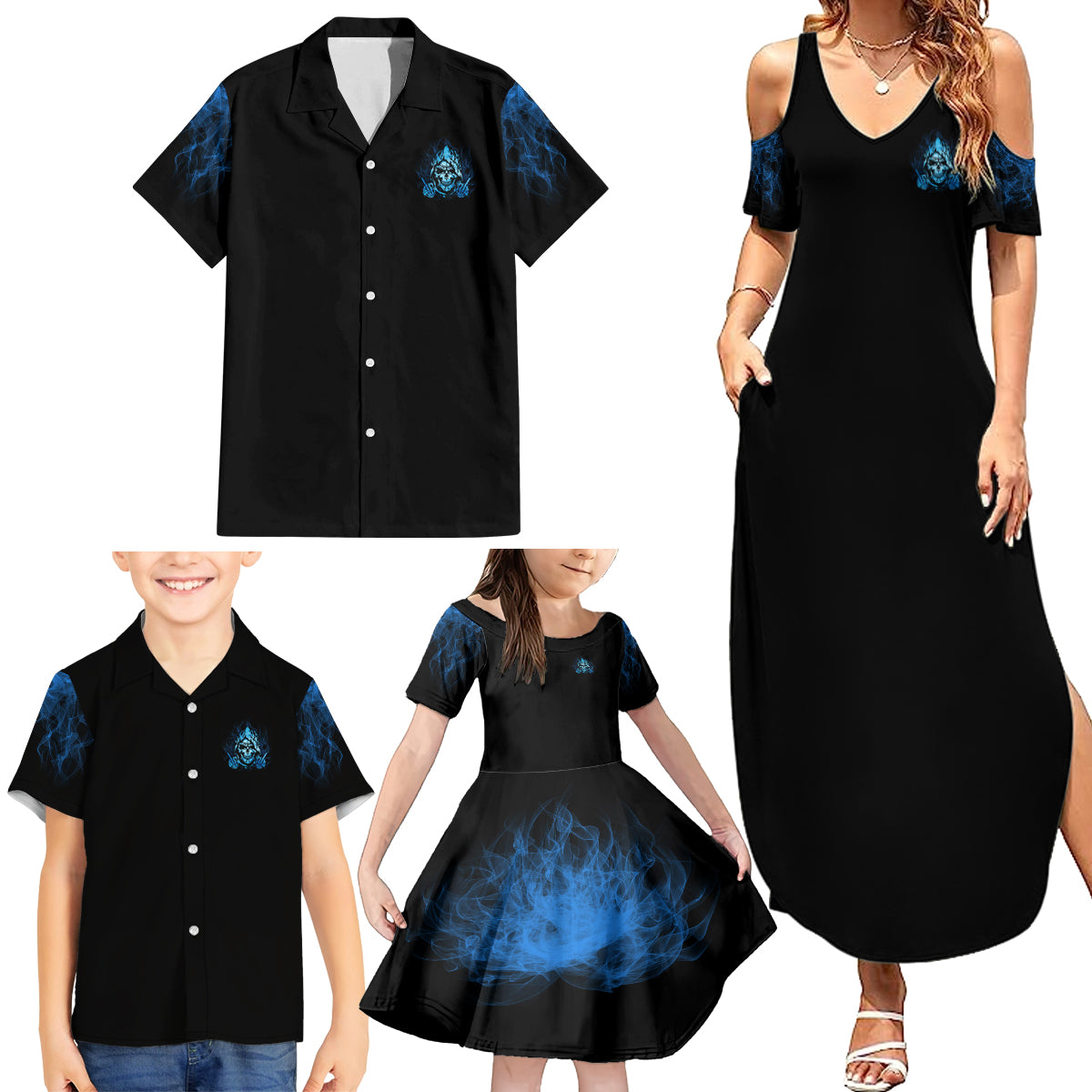My Demons Out To Play Skull Family Matching Summer Maxi Dress and Hawaiian Shirt - Wonder Print Shop