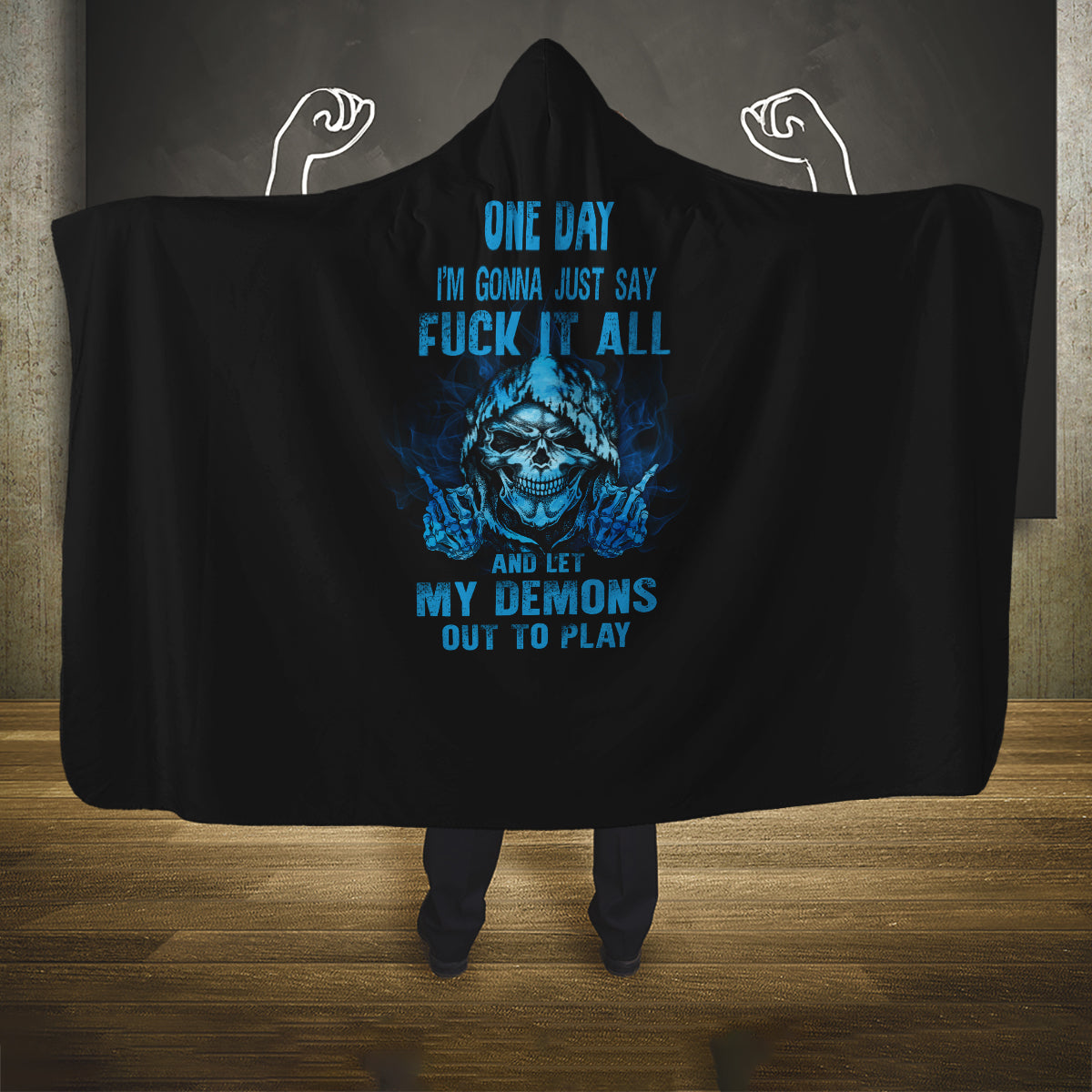 my-demons-out-to-play-skull-hooded-blanket
