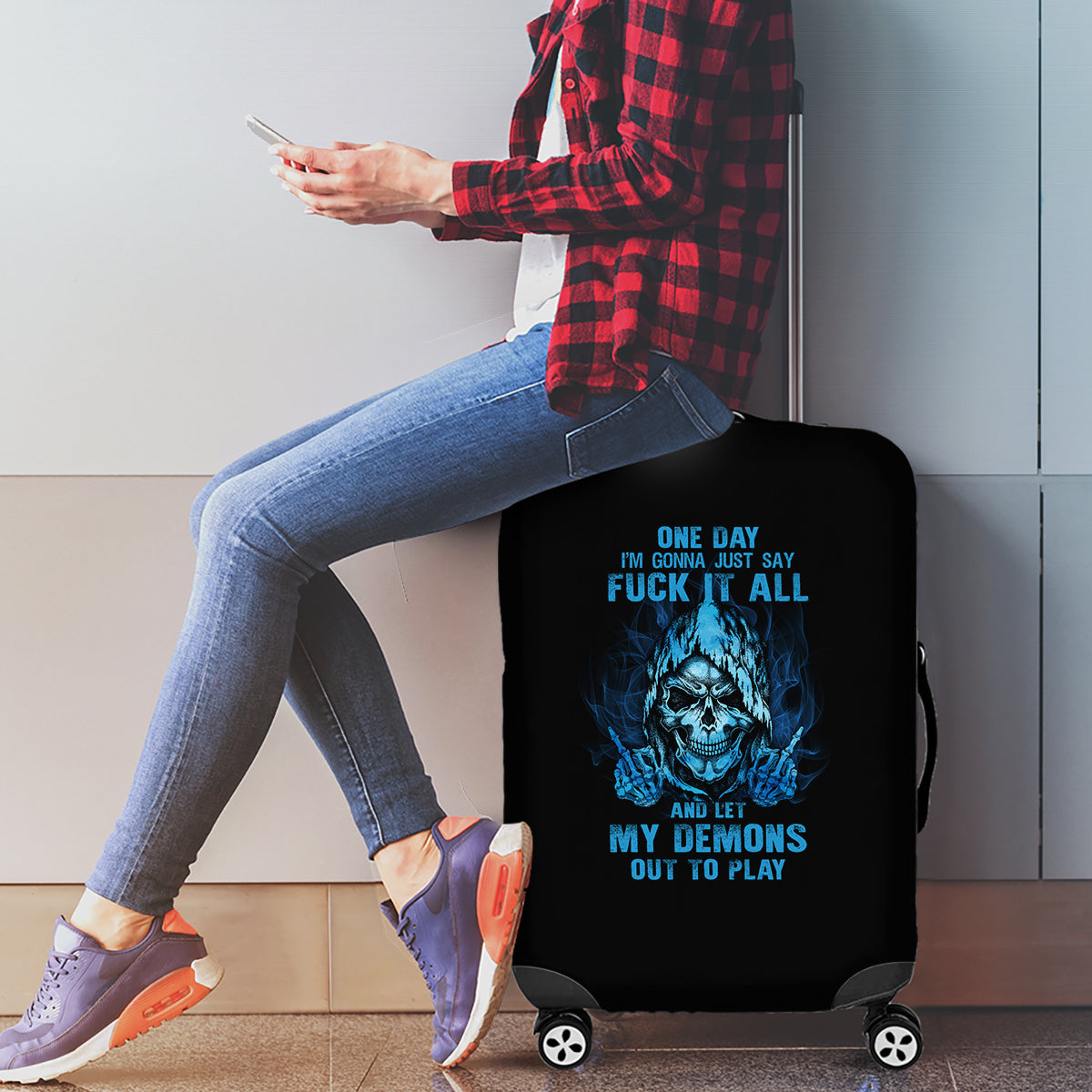 My Demons Out To Play Skull Luggage Cover - Wonder Print Shop