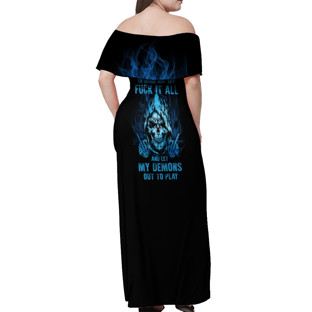 My Demons Out To Play Skull Off Shoulder Maxi Dress - Wonder Print Shop