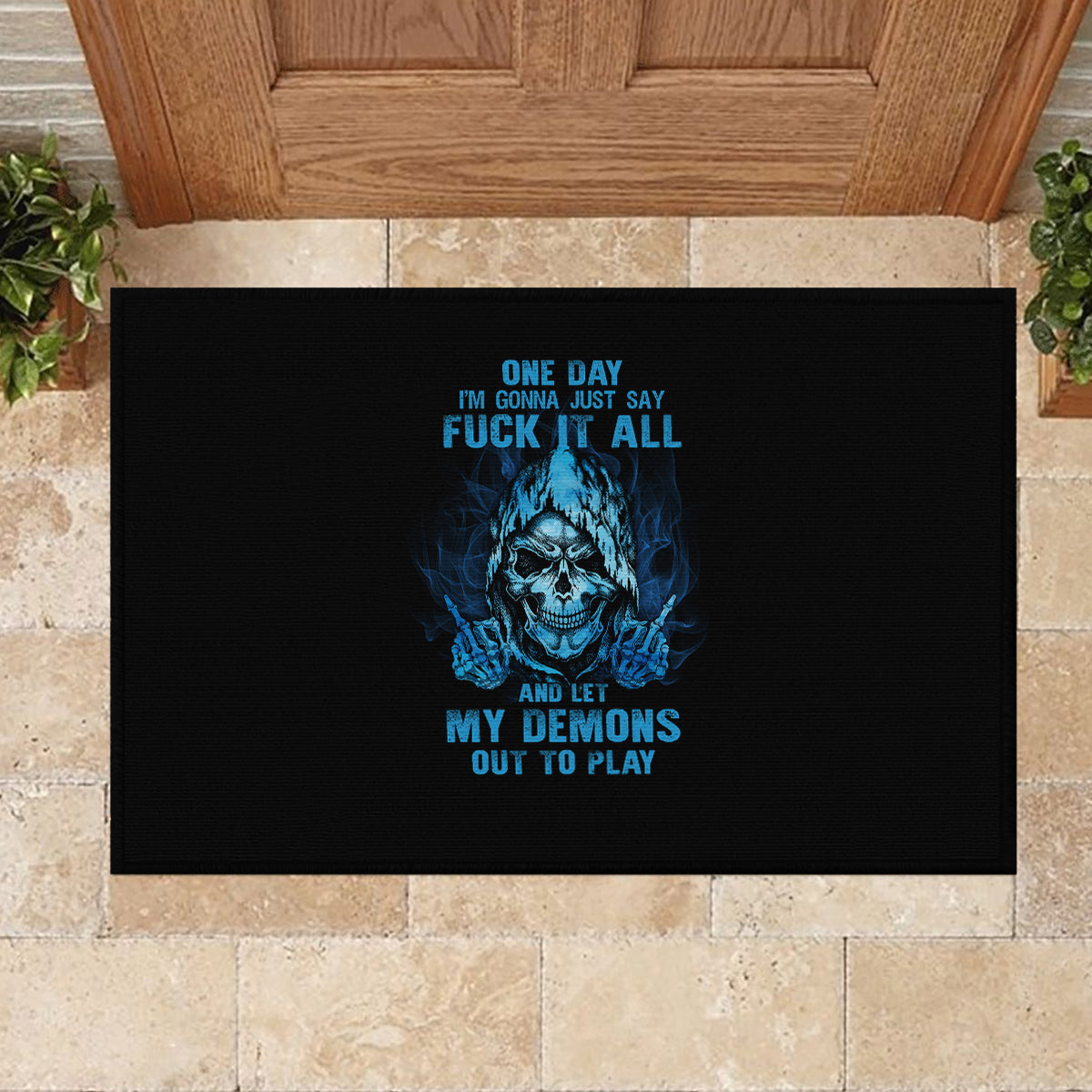 My Demons Out To Play Skull Rubber Doormat - Wonder Print Shop