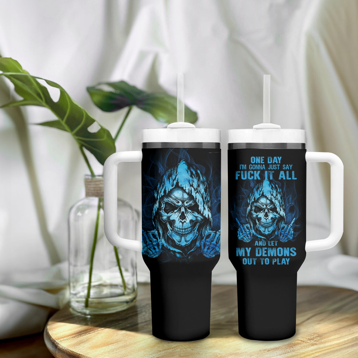 My Demons Out To Play Skull Tumbler With Handle - Wonder Print Shop