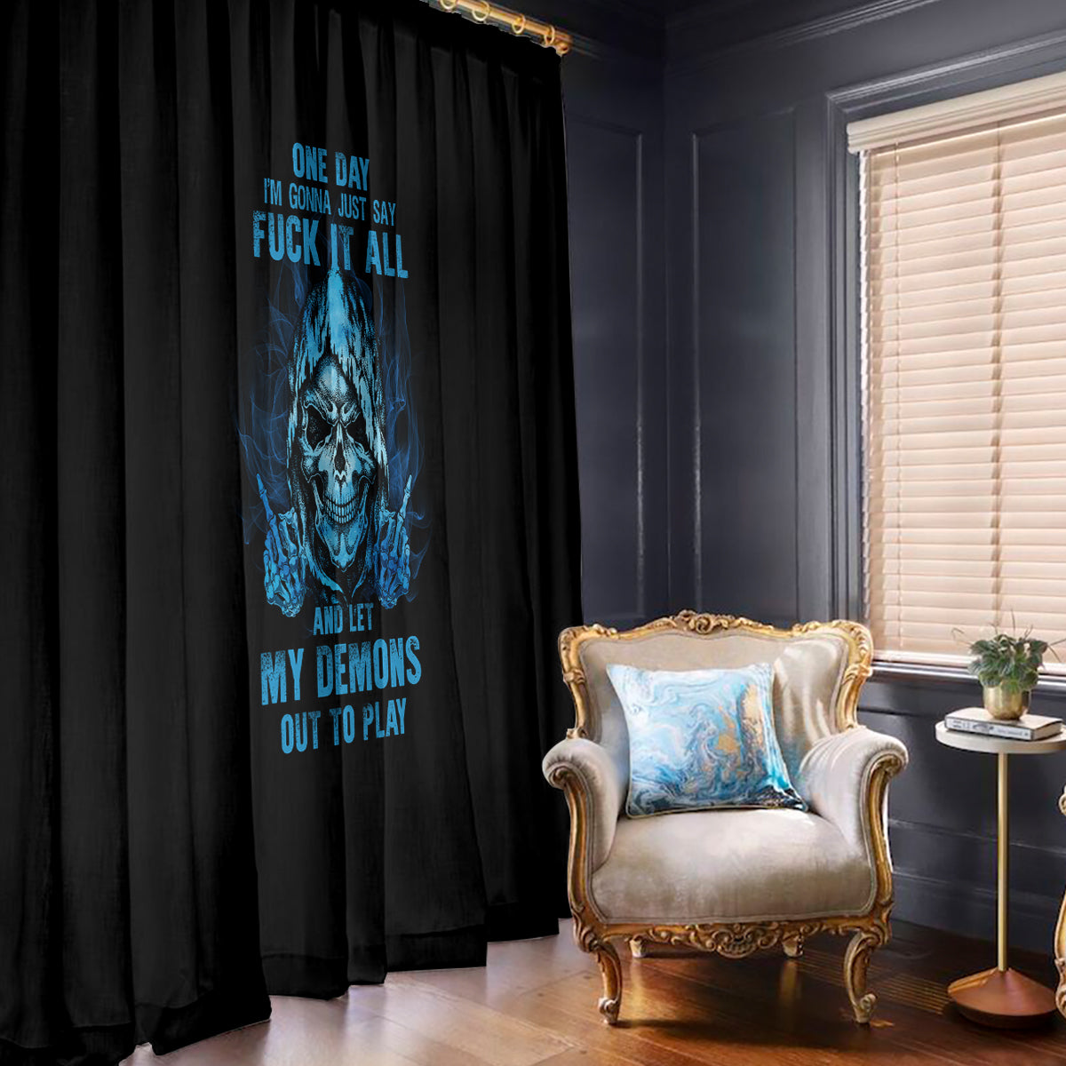 My Demons Out To Play Skull Window Curtain - Wonder Print Shop