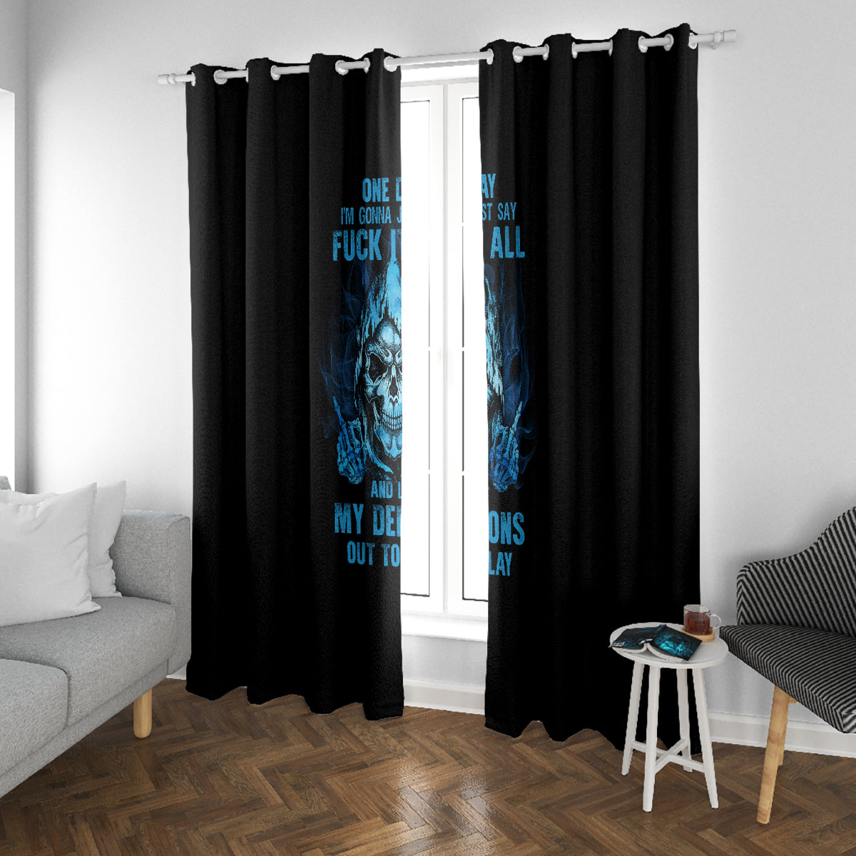 My Demons Out To Play Skull Window Curtain - Wonder Print Shop