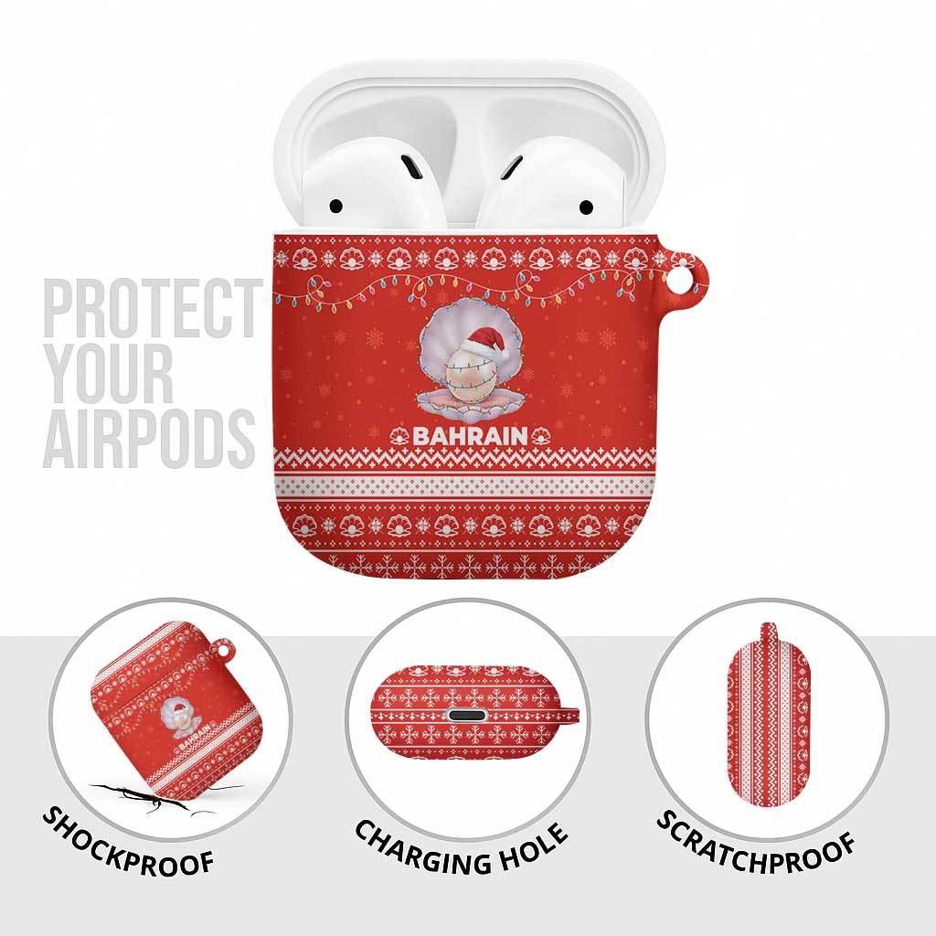 Bahrain Christmas AirPods Case with Pearl Shell Design Red Snowflake Pattern and Holiday Lights - Wonder Print Shop