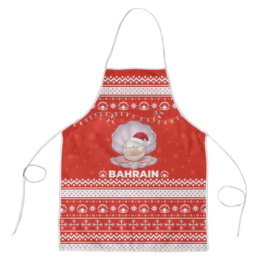 Bahrain Christmas Apron with Pearl Shell Design Red Snowflake Pattern and Holiday Lights - Wonder Print Shop
