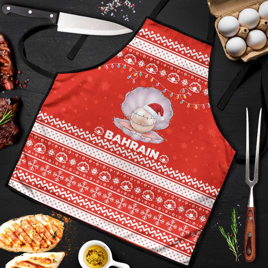 Bahrain Christmas Apron with Pearl Shell Design Red Snowflake Pattern and Holiday Lights - Wonder Print Shop