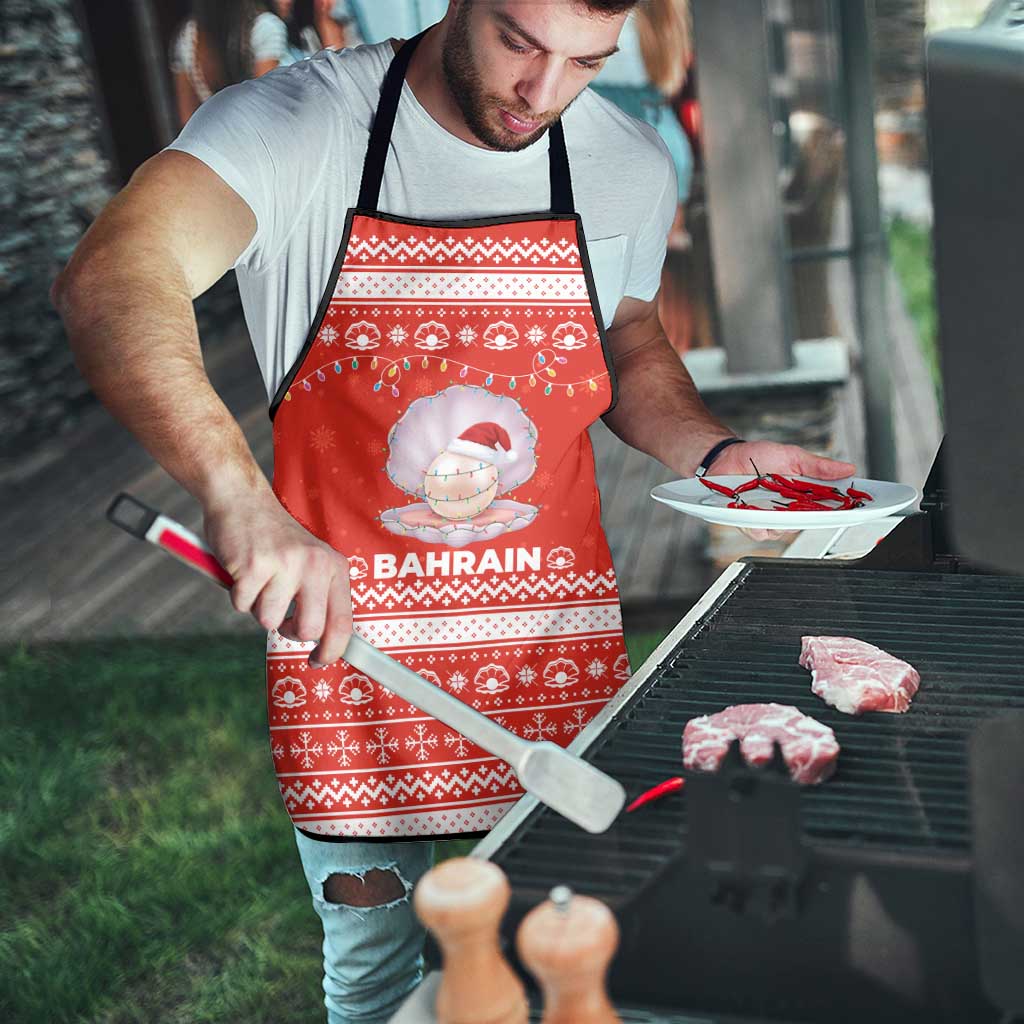 Bahrain Christmas Apron with Pearl Shell Design Red Snowflake Pattern and Holiday Lights - Wonder Print Shop