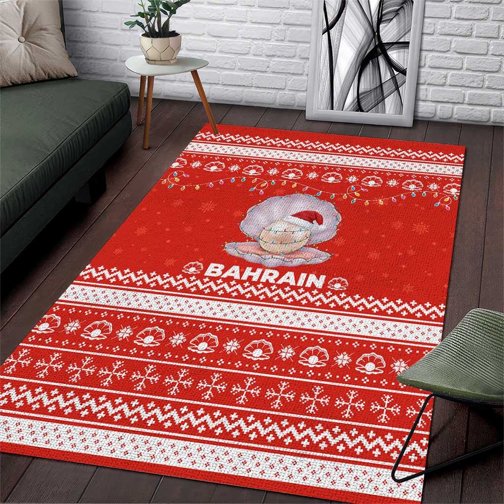 Bahrain Christmas Area Rug with Pearl Shell Design Red Snowflake Pattern and Holiday Lights - Wonder Print Shop