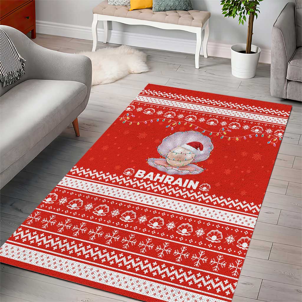 Bahrain Christmas Area Rug with Pearl Shell Design Red Snowflake Pattern and Holiday Lights - Wonder Print Shop