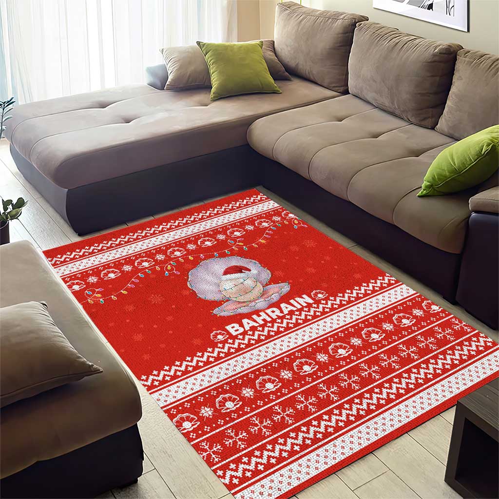 Bahrain Christmas Area Rug with Pearl Shell Design Red Snowflake Pattern and Holiday Lights - Wonder Print Shop