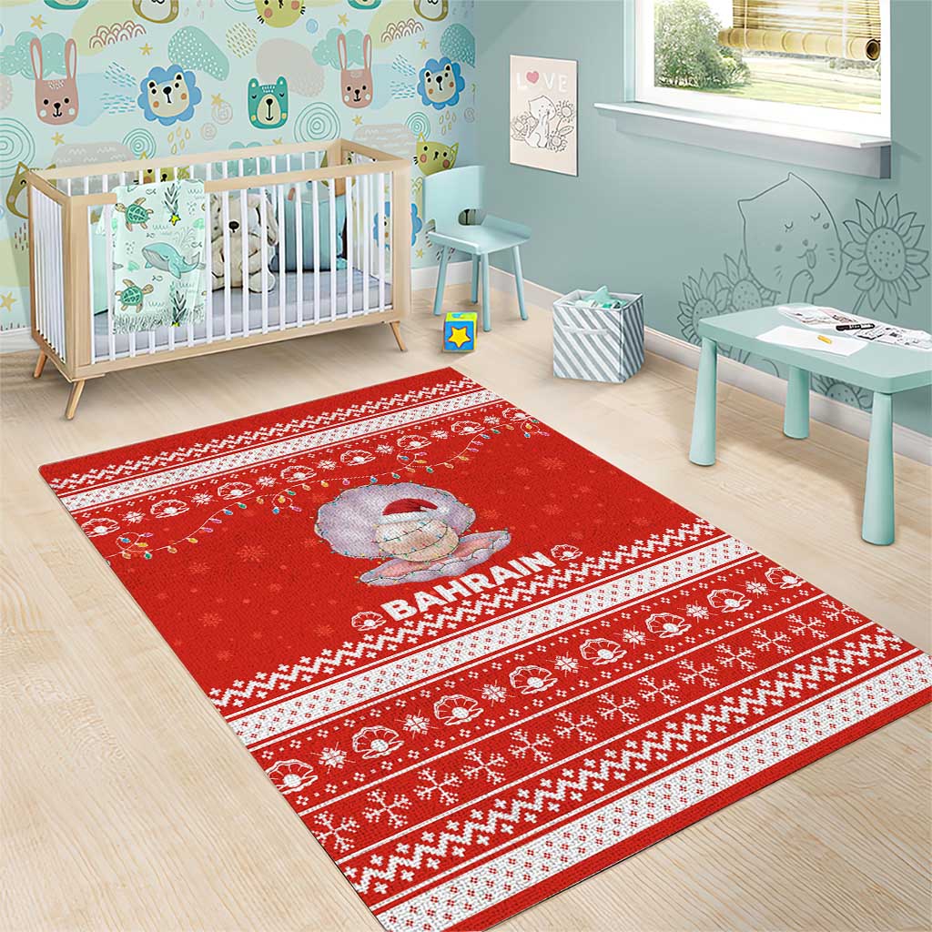 Bahrain Christmas Area Rug with Pearl Shell Design Red Snowflake Pattern and Holiday Lights - Wonder Print Shop