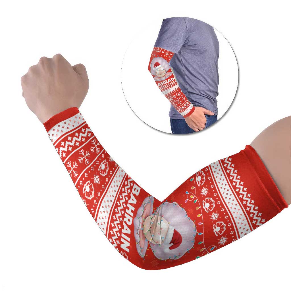 Bahrain Christmas Arm Sleeves with Pearl Shell Design Red Snowflake Pattern and Holiday Lights - Wonder Print Shop