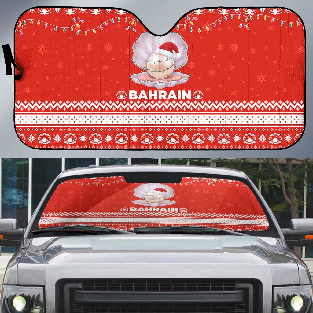 Bahrain Christmas Auto Sun Shade with Pearl Shell Design Red Snowflake Pattern and Holiday Lights - Wonder Print Shop
