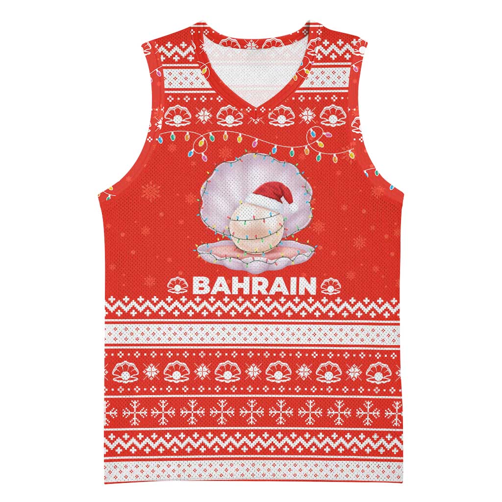 Bahrain Christmas Basketball Jersey with Pearl Shell Design Red Snowflake Pattern and Holiday Lights - Wonder Print Shop