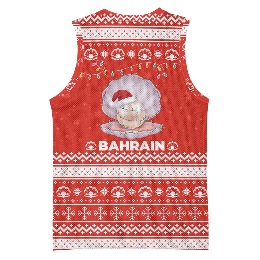 Bahrain Christmas Basketball Jersey with Pearl Shell Design Red Snowflake Pattern and Holiday Lights - Wonder Print Shop