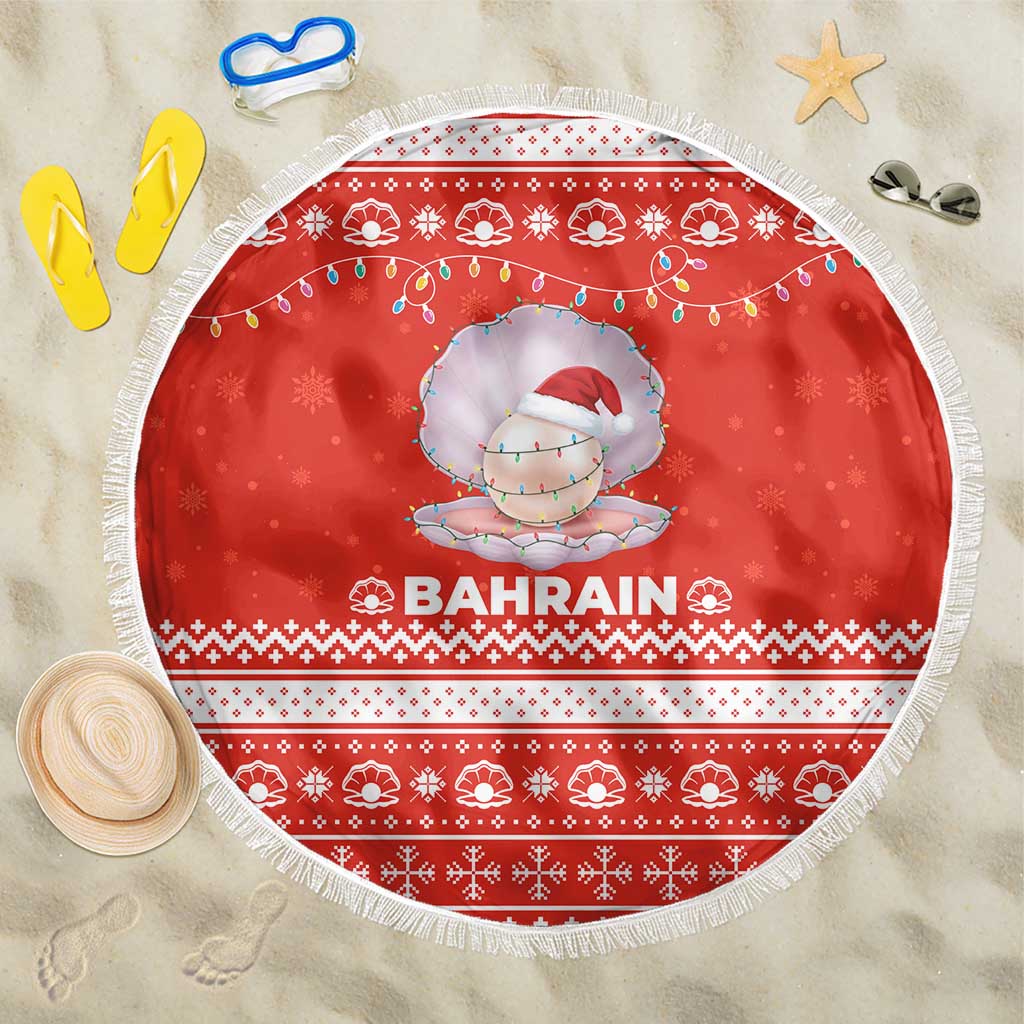 Bahrain Christmas Beach Blanket with Pearl Shell Design Red Snowflake Pattern and Holiday Lights - Wonder Print Shop