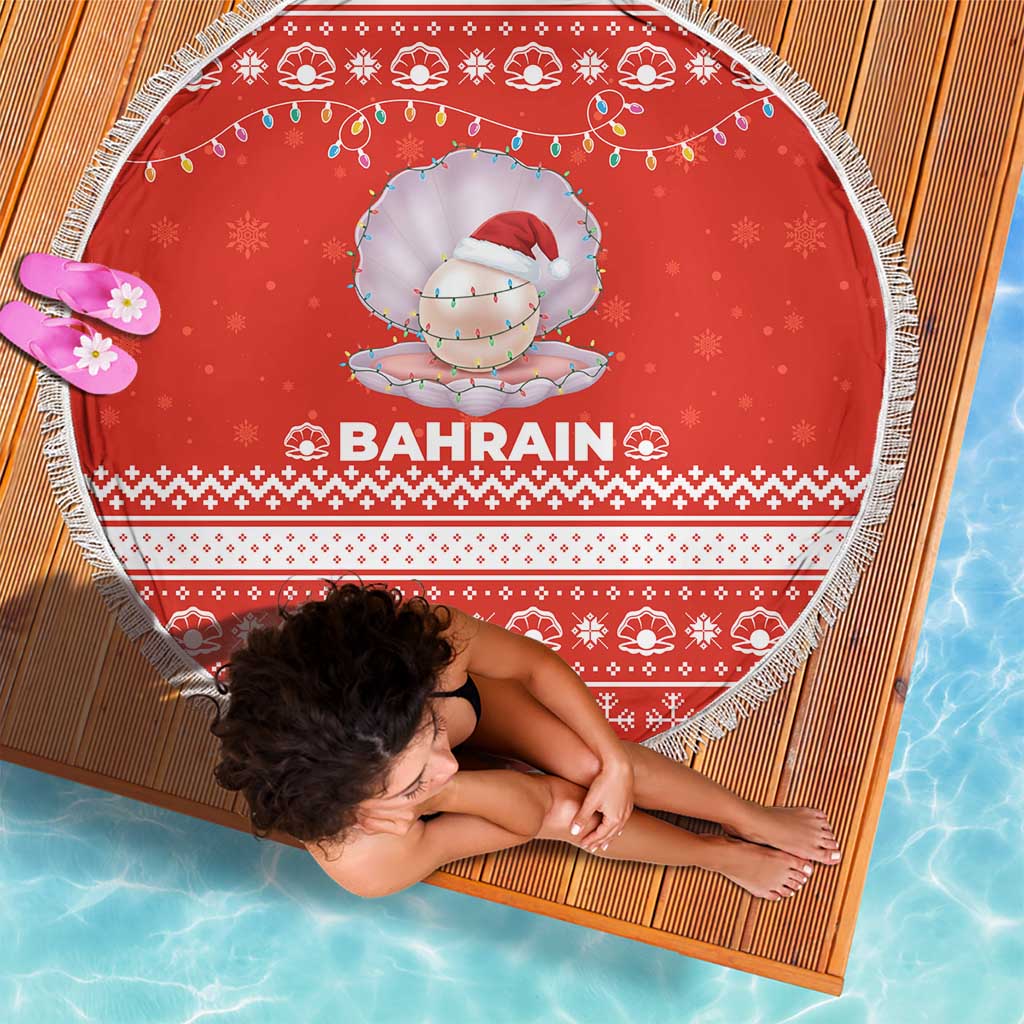 Bahrain Christmas Beach Blanket with Pearl Shell Design Red Snowflake Pattern and Holiday Lights - Wonder Print Shop