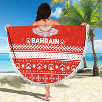 Bahrain Christmas Beach Blanket with Pearl Shell Design Red Snowflake Pattern and Holiday Lights - Wonder Print Shop