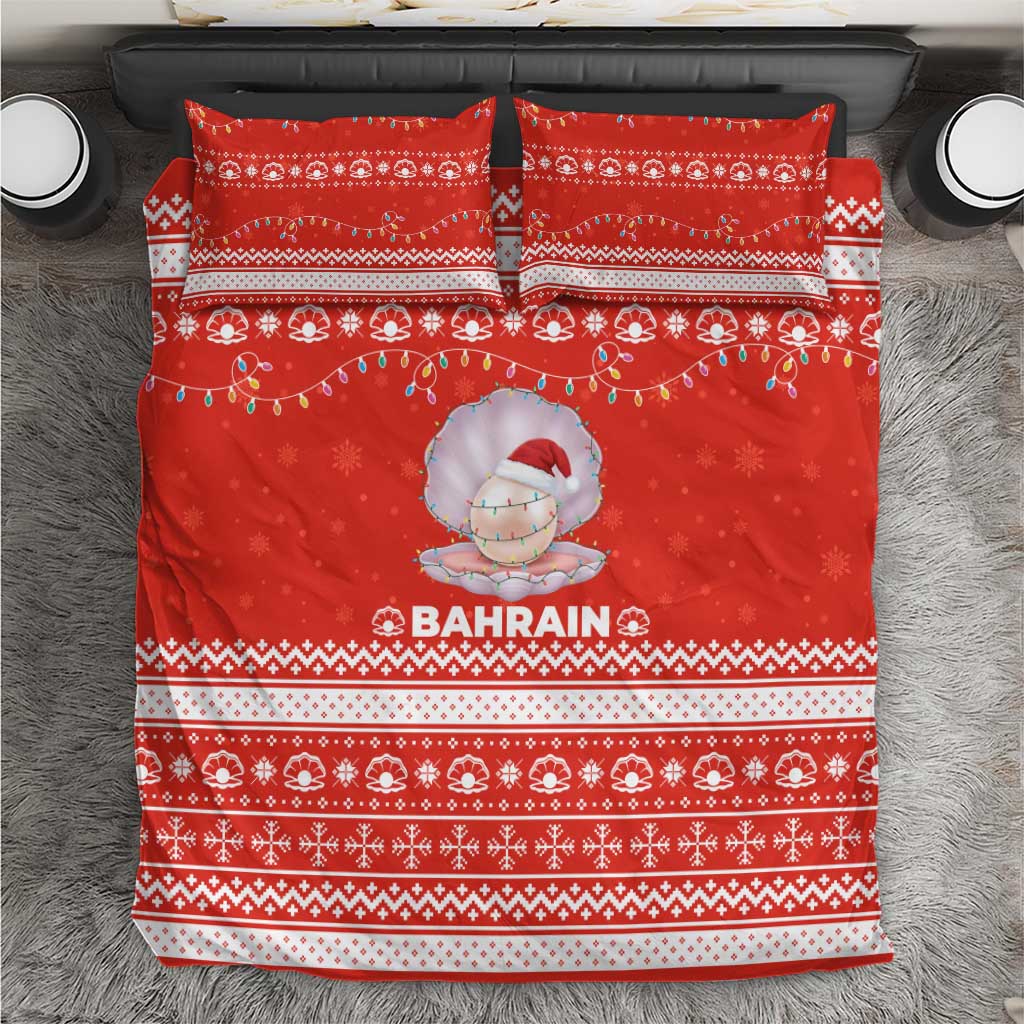 Bahrain Christmas Bedding Set with Pearl Shell Design Red Snowflake Pattern and Holiday Lights - Wonder Print Shop