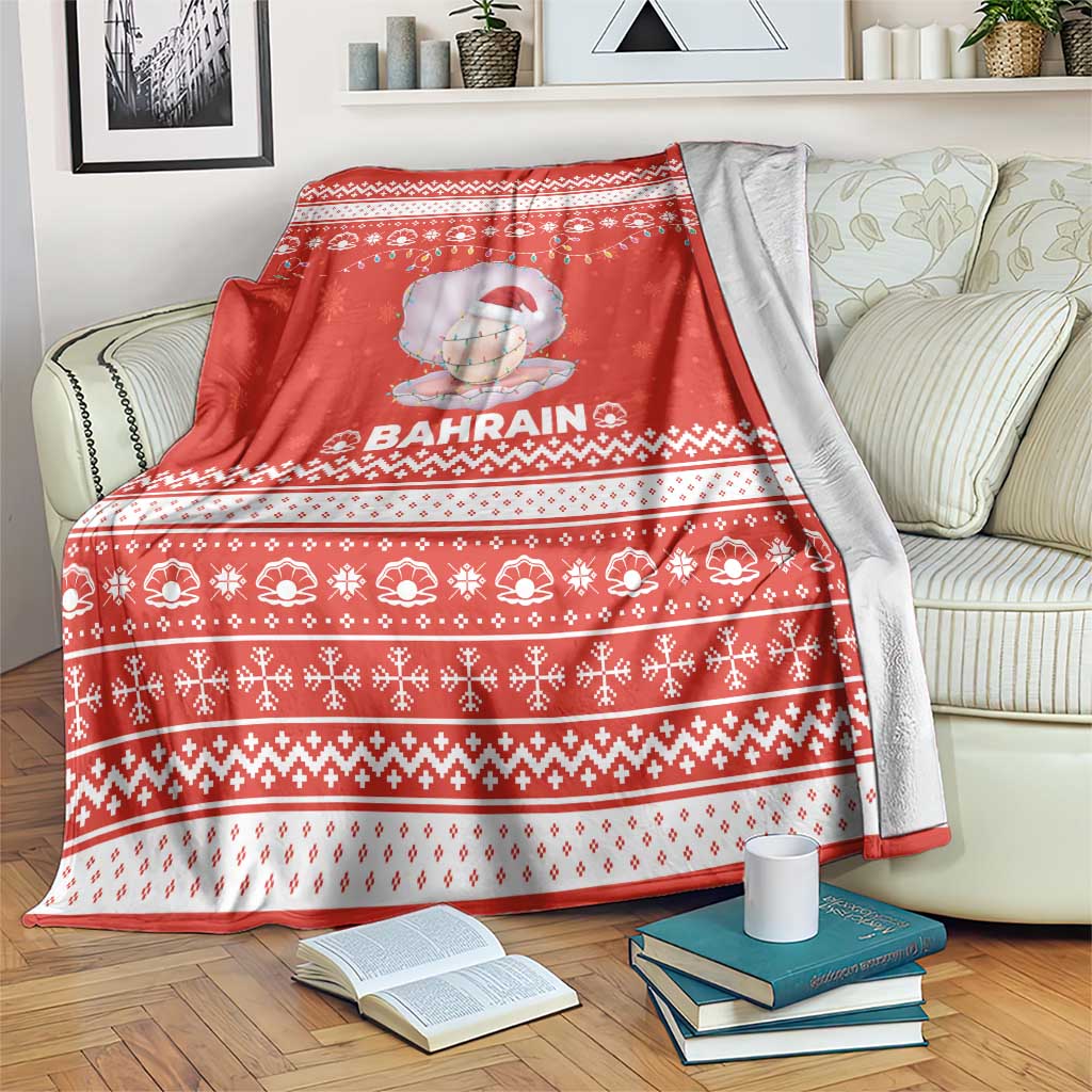Bahrain Christmas Blanket with Pearl Shell Design Red Snowflake Pattern and Holiday Lights - Wonder Print Shop