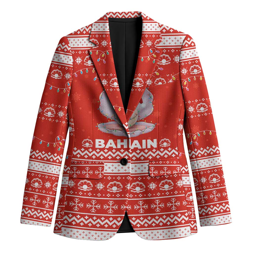 Bahrain Christmas Blazer with Pearl Shell Design Red Snowflake Pattern and Holiday Lights - Wonder Print Shop