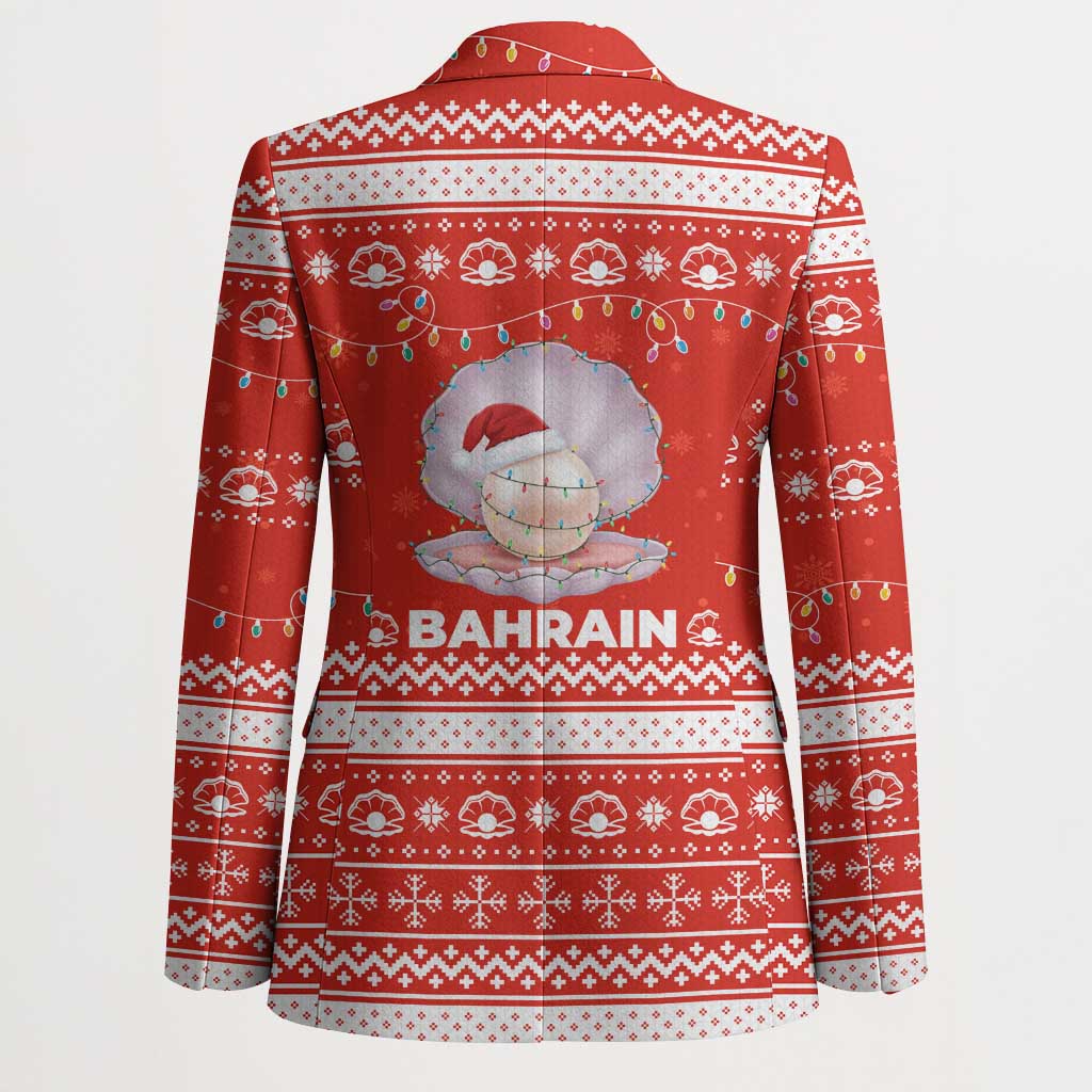 Bahrain Christmas Blazer with Pearl Shell Design Red Snowflake Pattern and Holiday Lights - Wonder Print Shop