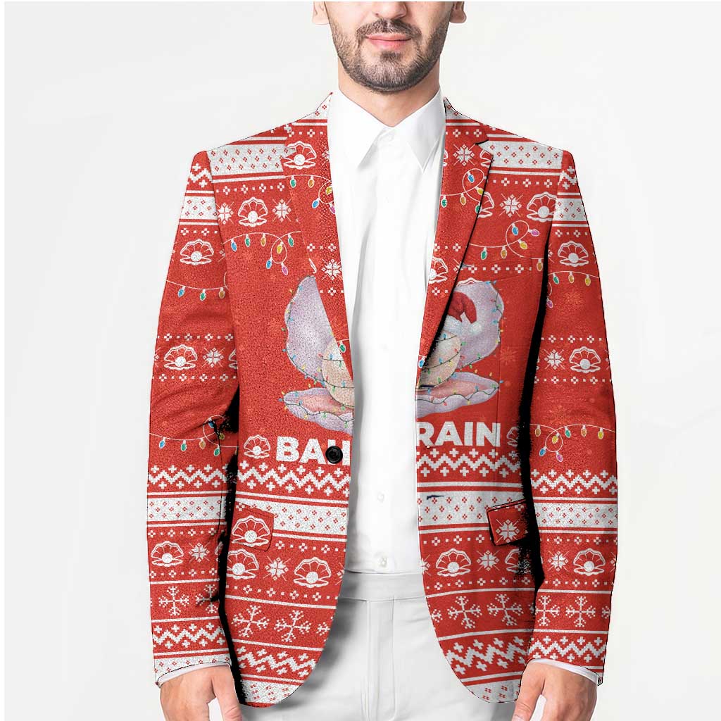 Bahrain Christmas Blazer with Pearl Shell Design Red Snowflake Pattern and Holiday Lights - Wonder Print Shop