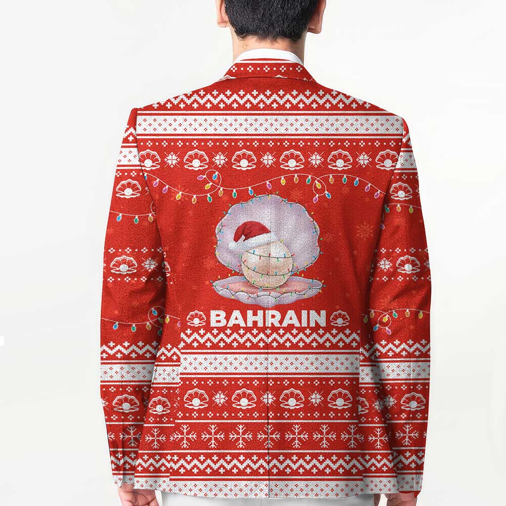 Bahrain Christmas Blazer with Pearl Shell Design Red Snowflake Pattern and Holiday Lights - Wonder Print Shop