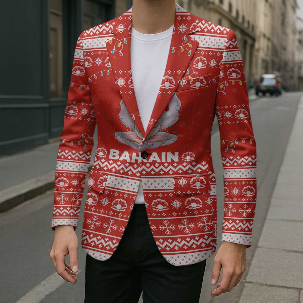 Bahrain Christmas Blazer with Pearl Shell Design Red Snowflake Pattern and Holiday Lights - Wonder Print Shop