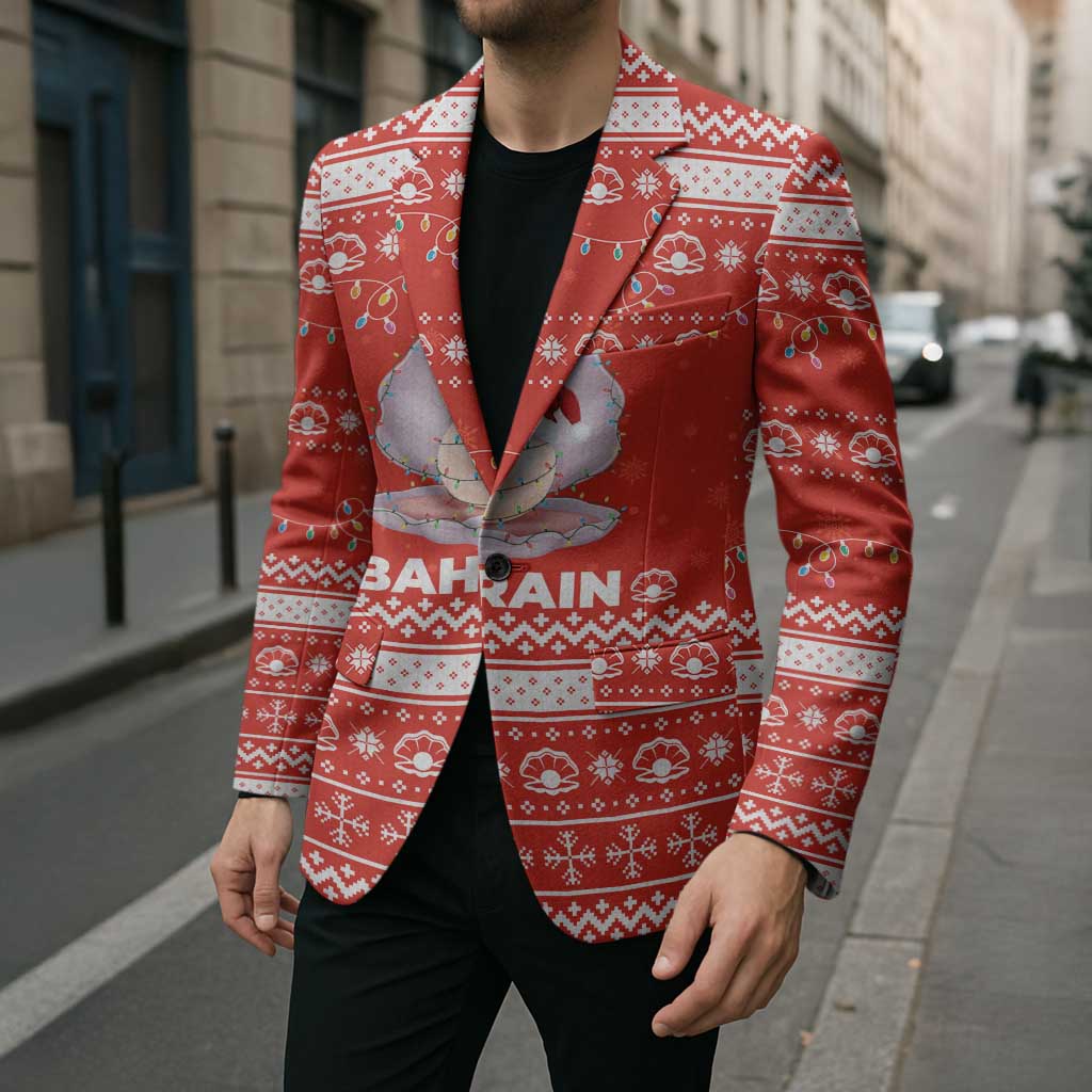 Bahrain Christmas Blazer with Pearl Shell Design Red Snowflake Pattern and Holiday Lights - Wonder Print Shop