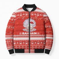 Bahrain Christmas Bomber Puffer Jacket with Pearl Shell Design Red Snowflake Pattern and Holiday Lights - Wonder Print Shop