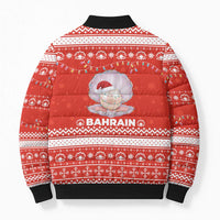 Bahrain Christmas Bomber Puffer Jacket with Pearl Shell Design Red Snowflake Pattern and Holiday Lights - Wonder Print Shop