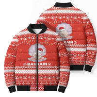 Bahrain Christmas Bomber Puffer Jacket with Pearl Shell Design Red Snowflake Pattern and Holiday Lights - Wonder Print Shop