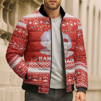 Bahrain Christmas Bomber Puffer Jacket with Pearl Shell Design Red Snowflake Pattern and Holiday Lights - Wonder Print Shop