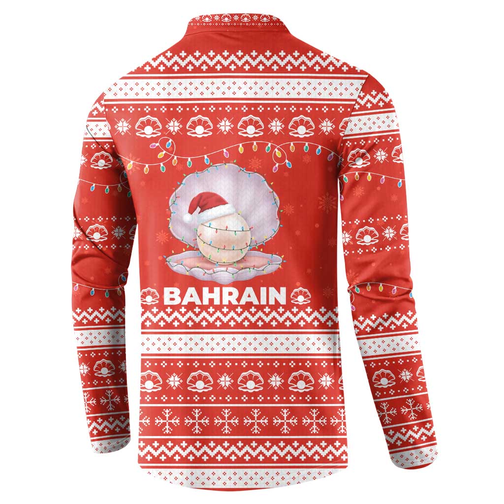 Bahrain Christmas Button Sweatshirt with Pearl Shell Design Red Snowflake Pattern and Holiday Lights - Wonder Print Shop