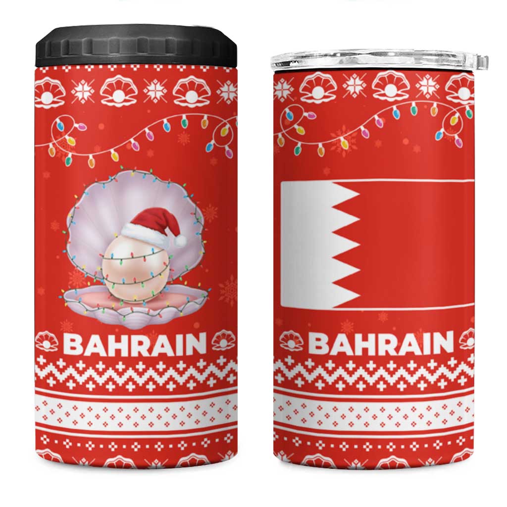 Bahrain Christmas 4 in 1 Can Cooler Tumbler with Pearl Shell Design Red Snowflake Pattern and Holiday Lights - Wonder Print Shop