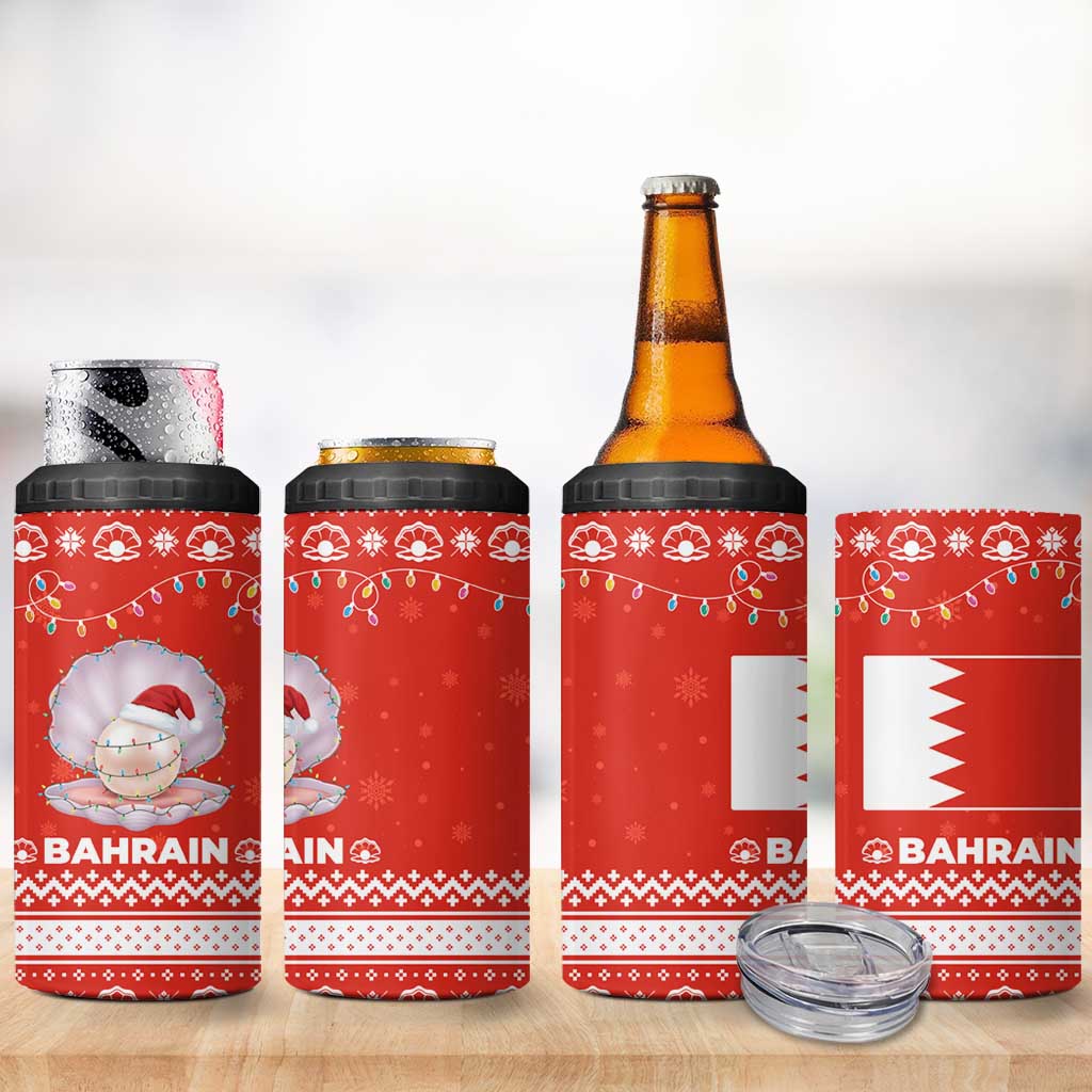 Bahrain Christmas 4 in 1 Can Cooler Tumbler with Pearl Shell Design Red Snowflake Pattern and Holiday Lights - Wonder Print Shop