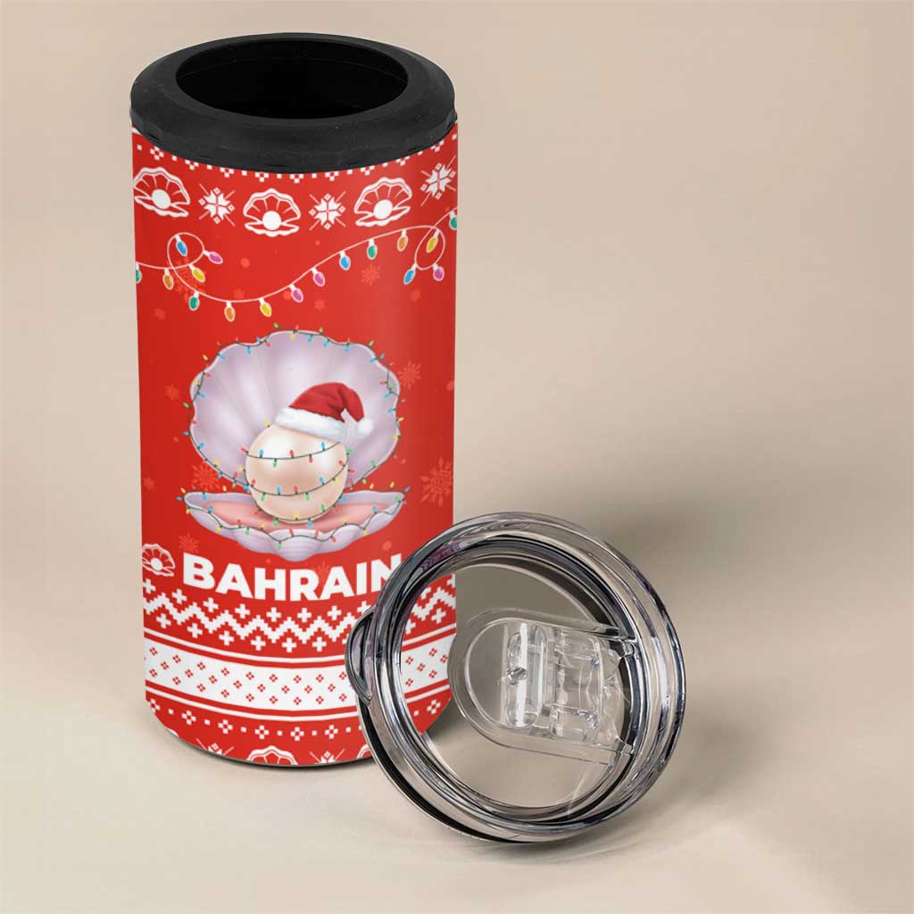 Bahrain Christmas 4 in 1 Can Cooler Tumbler with Pearl Shell Design Red Snowflake Pattern and Holiday Lights - Wonder Print Shop