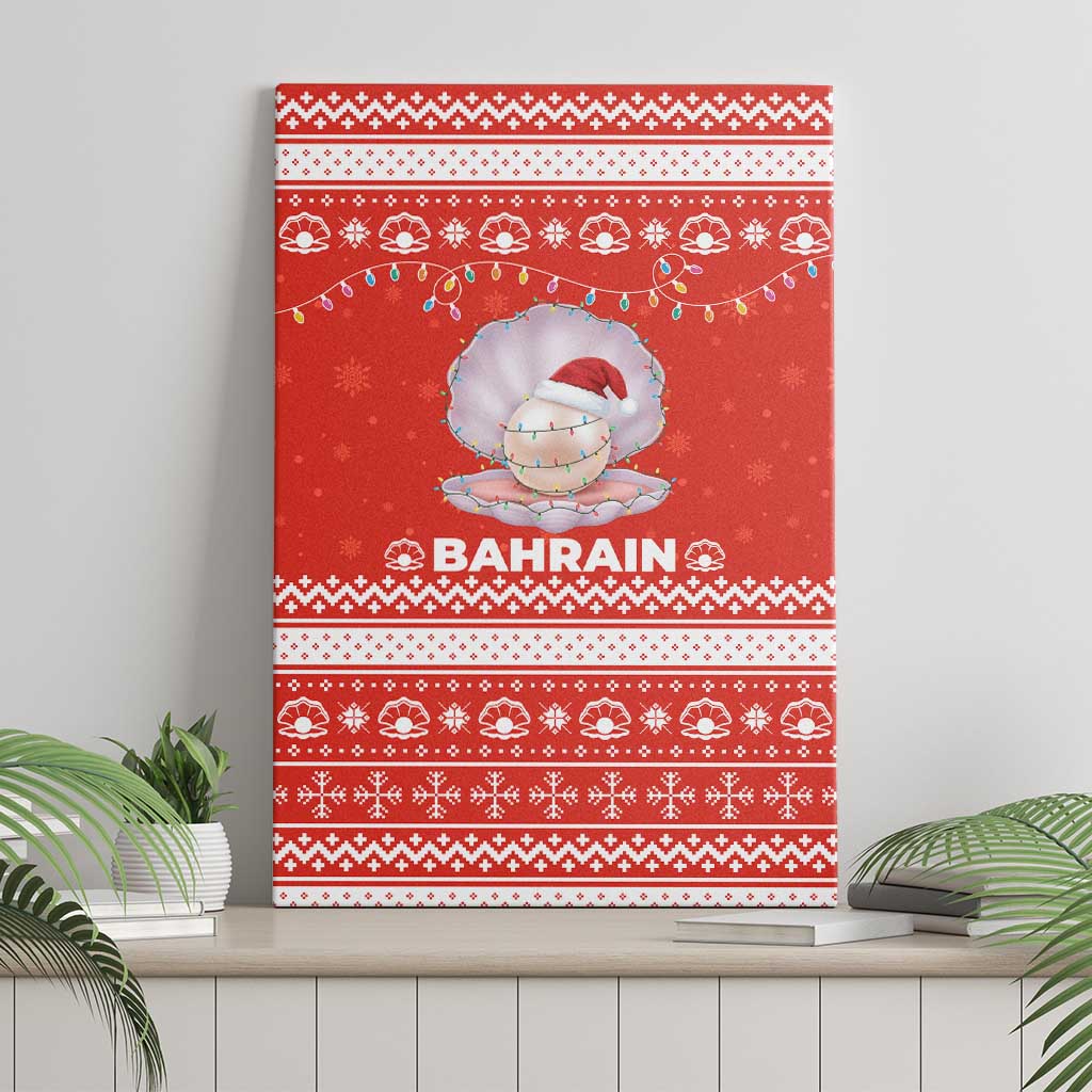 Bahrain Christmas Canvas Wall Art with Pearl Shell Design Red Snowflake Pattern and Holiday Lights - Wonder Print Shop