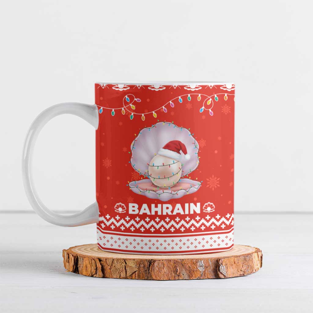 Bahrain Christmas Ceramic Mug with Pearl Shell Design Red Snowflake Pattern and Holiday Lights - Wonder Print Shop