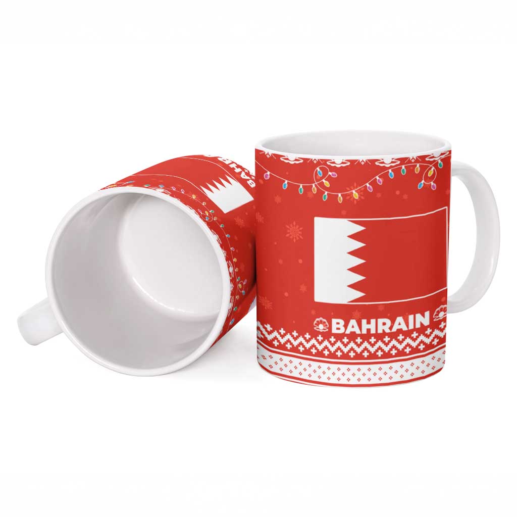 Bahrain Christmas Ceramic Mug with Pearl Shell Design Red Snowflake Pattern and Holiday Lights - Wonder Print Shop