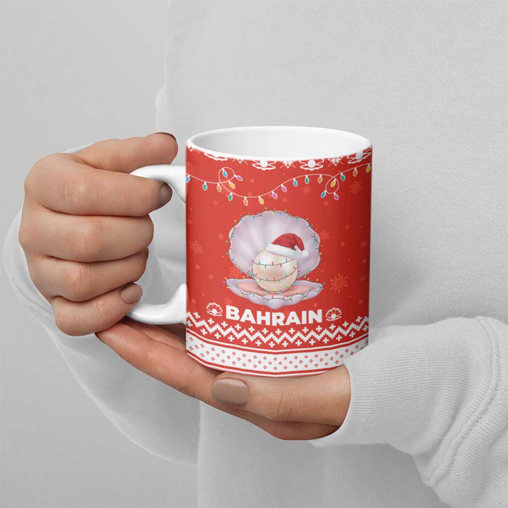 Bahrain Christmas Ceramic Mug with Pearl Shell Design Red Snowflake Pattern and Holiday Lights - Wonder Print Shop