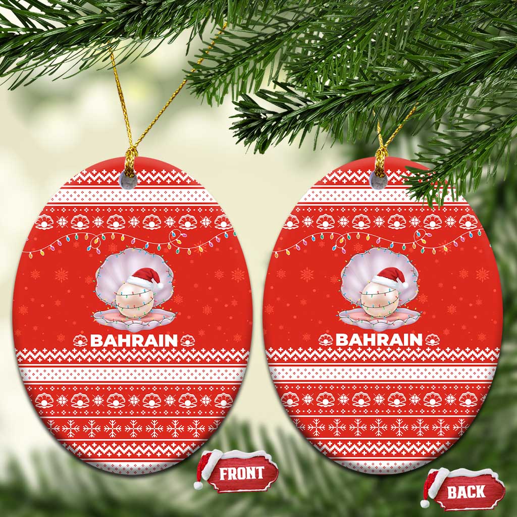 Bahrain Christmas Ceramic Ornament with Pearl Shell Design Red Snowflake Pattern and Holiday Lights - Wonder Print Shop