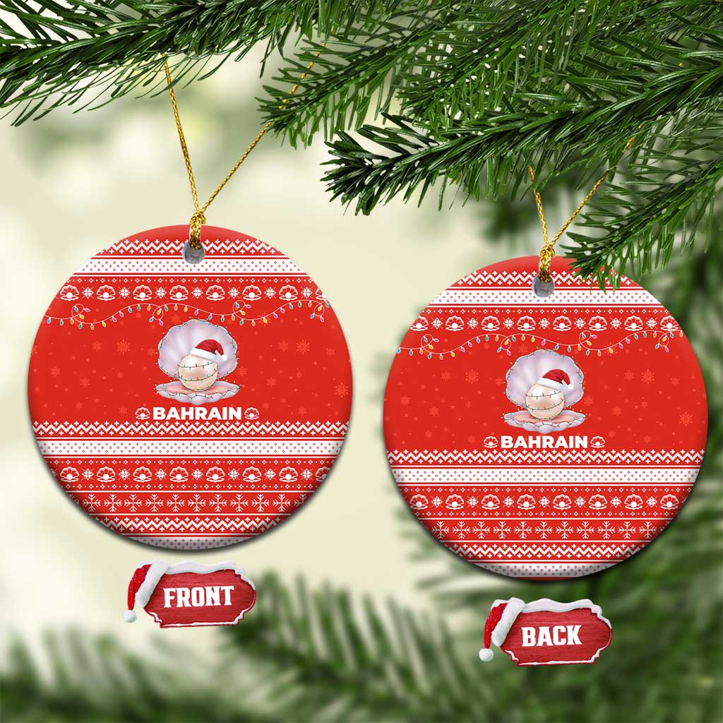 Bahrain Christmas Ceramic Ornament with Pearl Shell Design Red Snowflake Pattern and Holiday Lights - Wonder Print Shop
