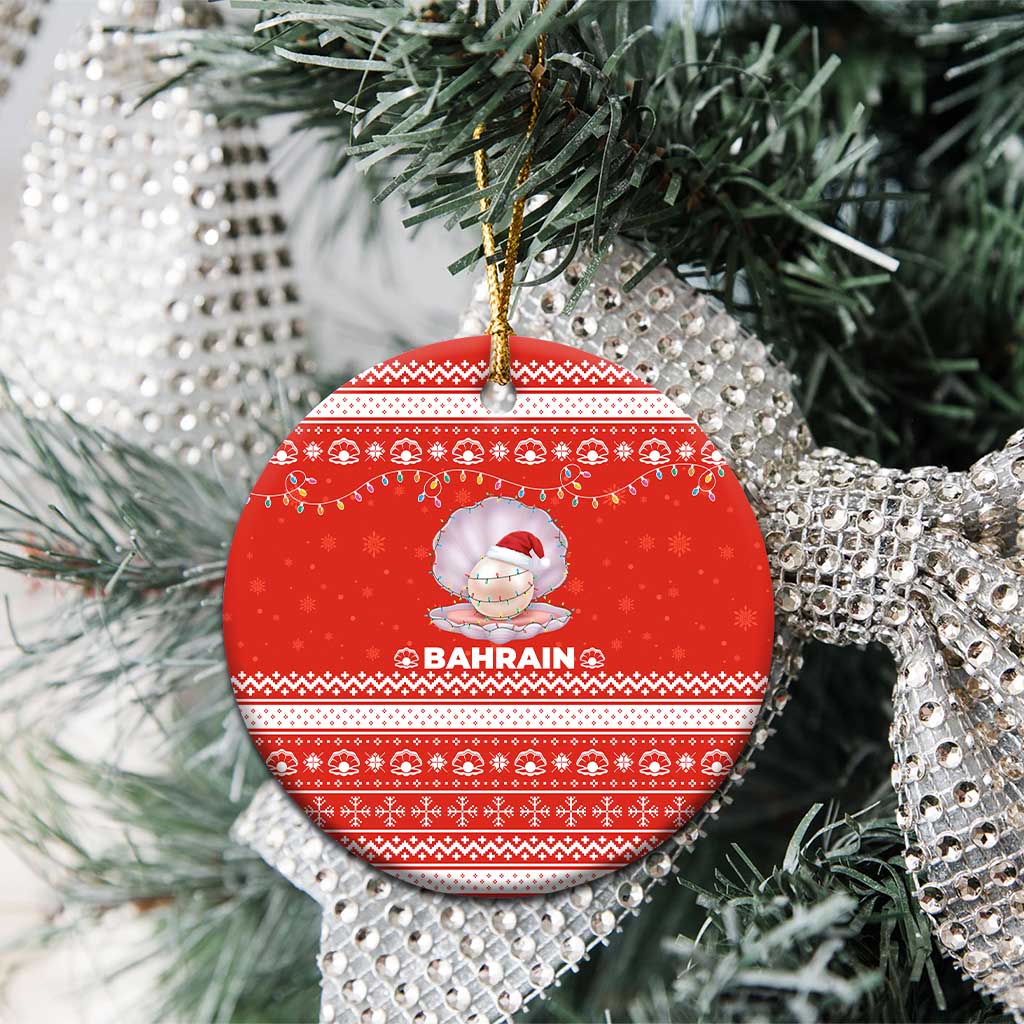 Bahrain Christmas Ceramic Ornament with Pearl Shell Design Red Snowflake Pattern and Holiday Lights - Wonder Print Shop