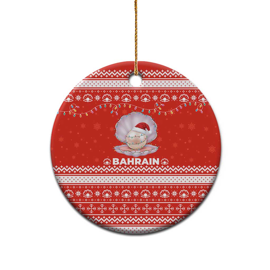 Bahrain Christmas Ceramic Ornament with Pearl Shell Design Red Snowflake Pattern and Holiday Lights - Wonder Print Shop